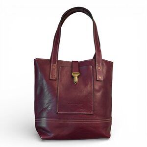Happy Hollow Farm Medium Leather Tote Burgundy Handmade Tennessee Toggle Closure